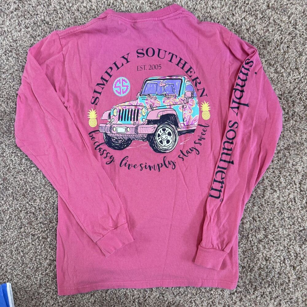 simply southern women size small t-shirt shirt top tee pink jeep